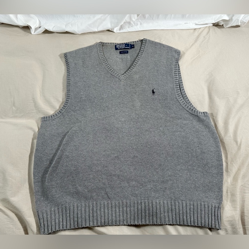 Polo Ralph Lauren Gray Sweater Vest Large 100% Cotton Y2K Preppy Vintage